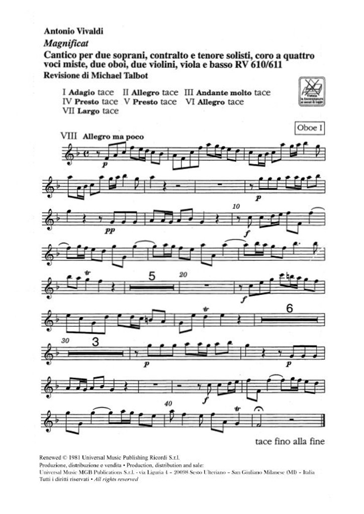 Magnificat Rv 610-611 - Ed. Critica M. Talbot